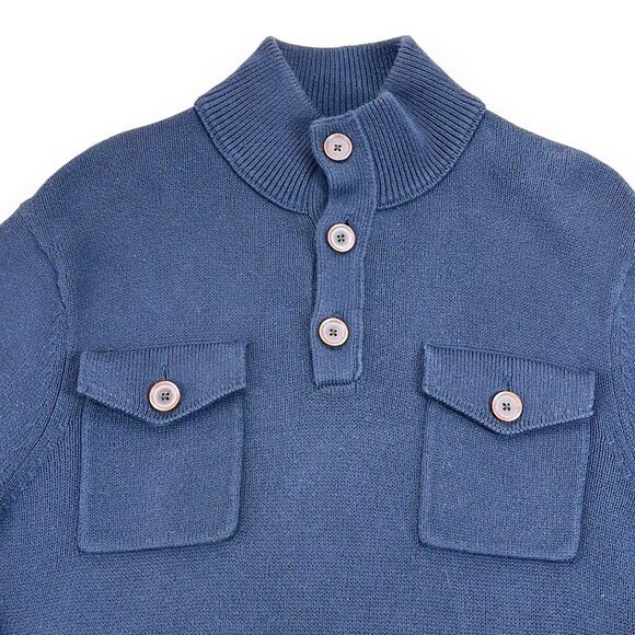 Banana Republic Sweater Mens Medium M Navy Button Front Mock Neck Pullover - Picture 3 of 10